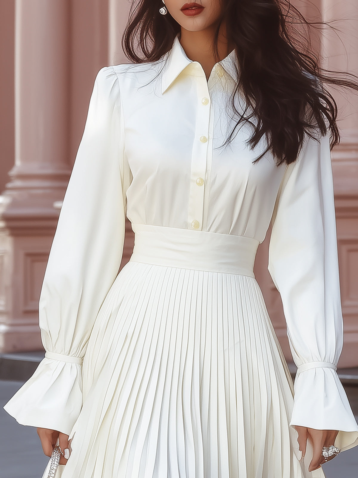 Zoraelle White Satin Shirt Pleated Mini Skirt Two Piece Set