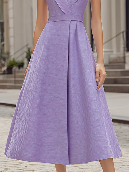 Zoraelle Lavender Halter V Neck A Line Midi Dress