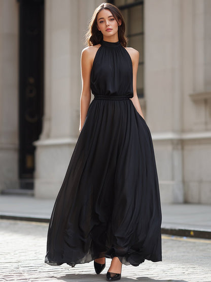Elegant Halter Neck Flowing Maxi Dress - Aura Her's LLC
