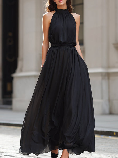 Elegant Halter Neck Flowing Maxi Dress - Aura Her's LLC