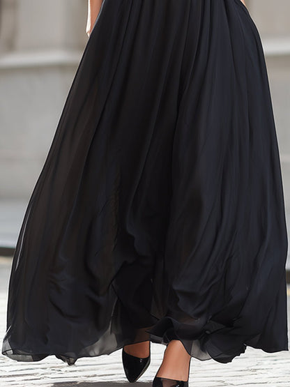 Elegant Halter Neck Flowing Maxi Dress - Aura Her's LLC